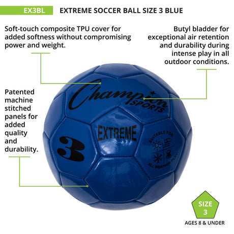 EXTREME SOCCER BALL, SIZE 3 BLACK
