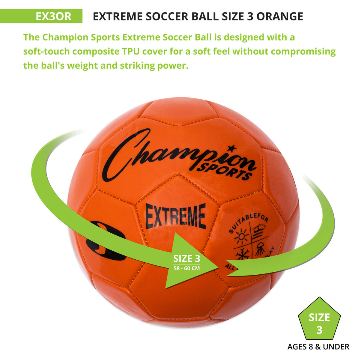 EXTREME SOCCER BALL, SIZE 3 BLACK