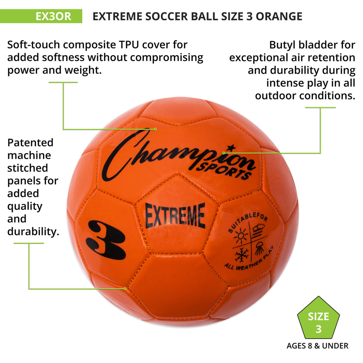 EXTREME SOCCER BALL, SIZE 3 BLACK