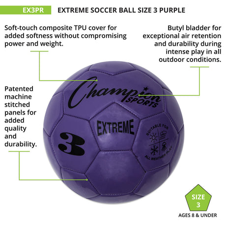 EXTREME SOCCER BALL, SIZE 3 BLACK