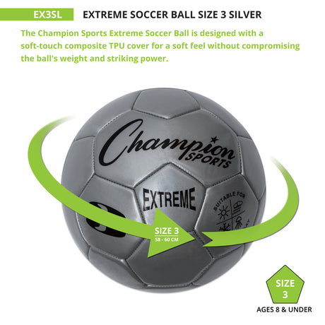 EXTREME SOCCER BALL, SIZE 3 BLACK