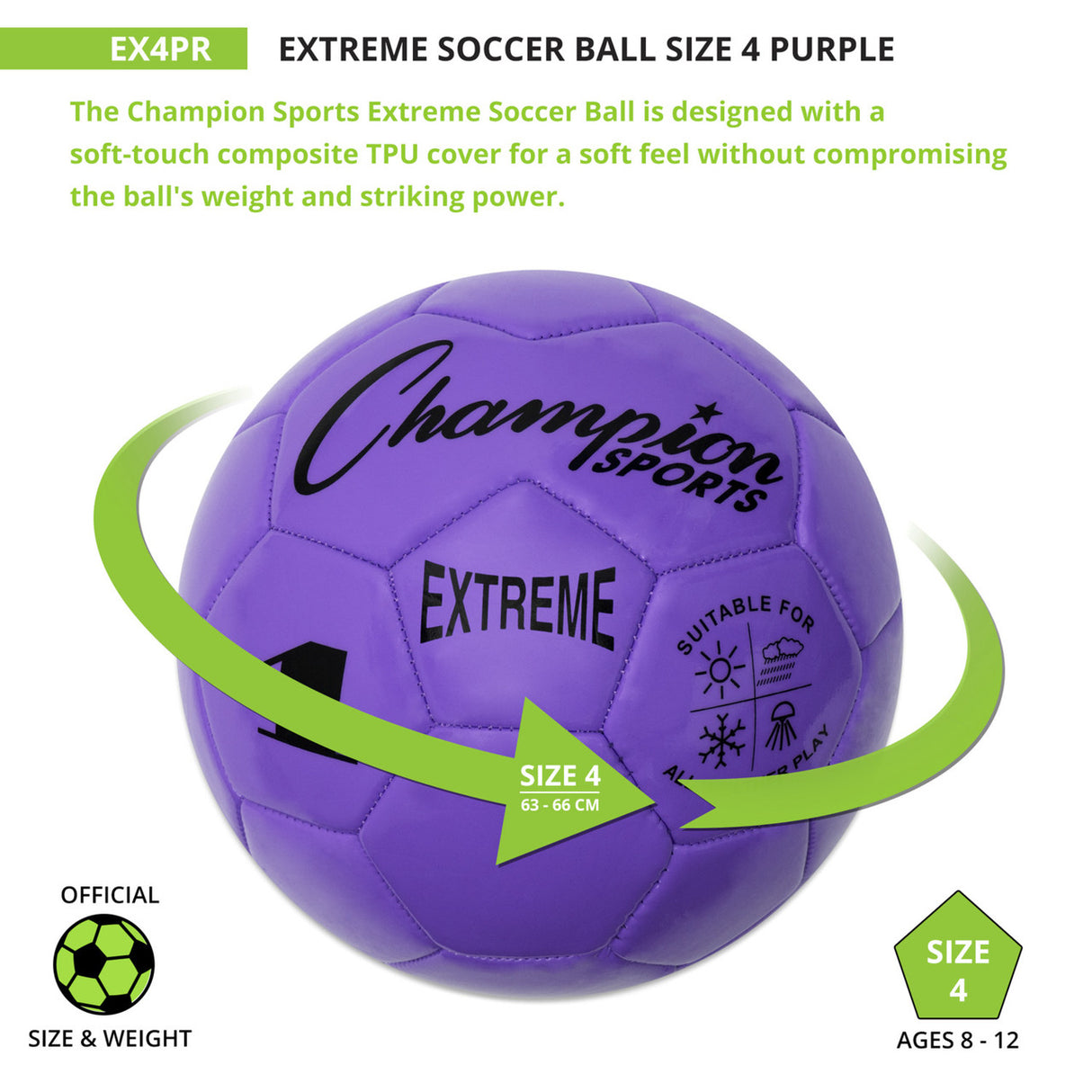 EXTREME SOCCER BALL, SIZE 4 BLACK