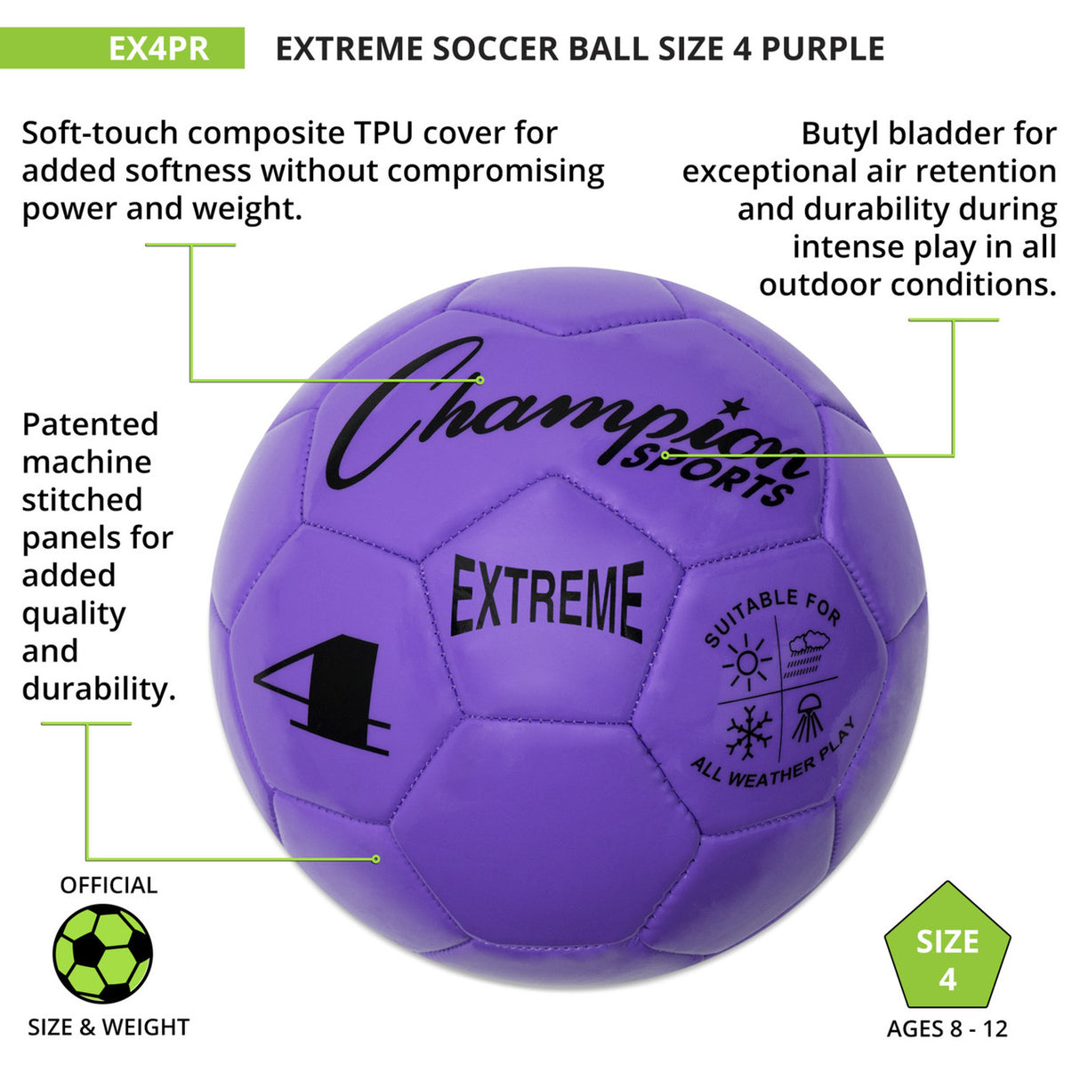 EXTREME SOCCER BALL, SIZE 4 BLACK