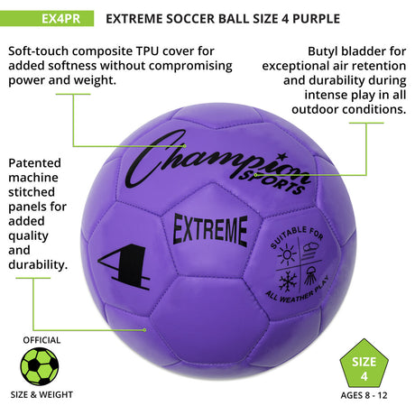 EXTREME SOCCER BALL, SIZE 4 BLACK