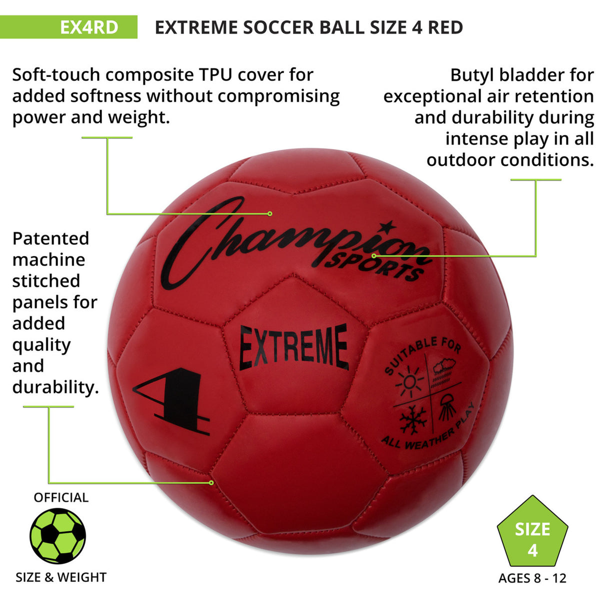 EXTREME SOCCER BALL, SIZE 4 BLACK