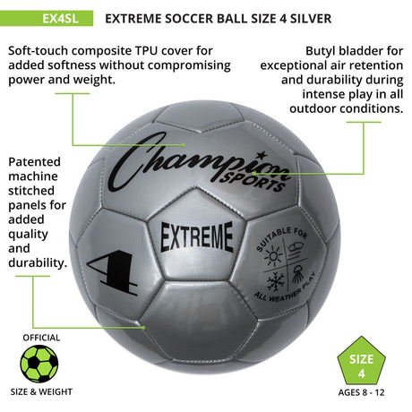 EXTREME SOCCER BALL, SIZE 4 BLACK