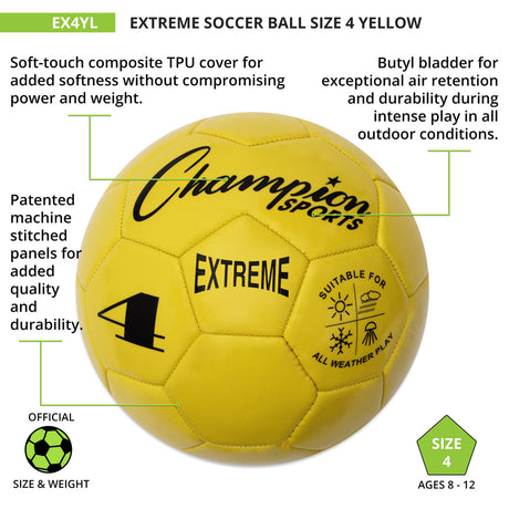 EXTREME SOCCER BALL, SIZE 4 BLACK