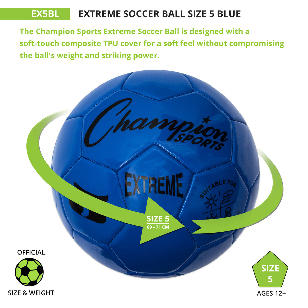 EXTREME SOCCER BALL, SIZE 5 BLACK