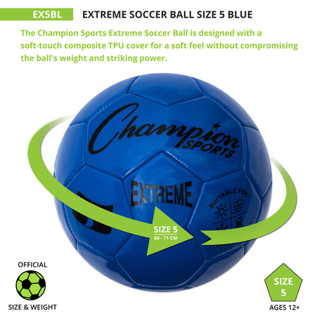 EXTREME SOCCER BALL, SIZE 5 BLACK
