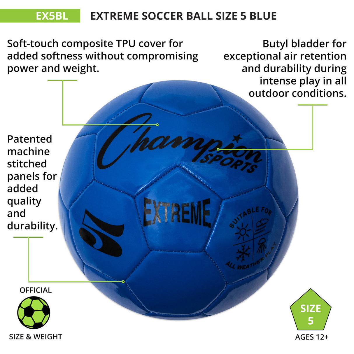 EXTREME SOCCER BALL, SIZE 5 BLACK
