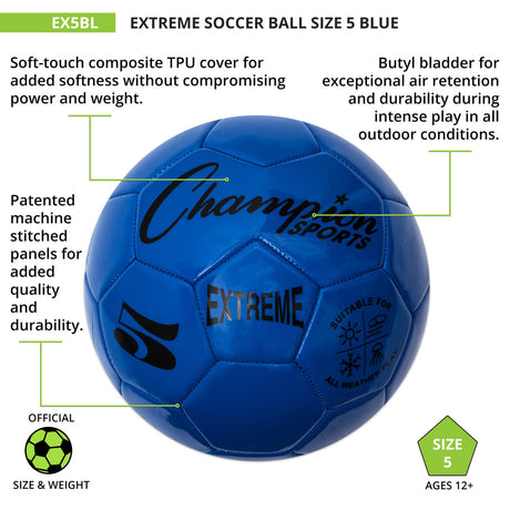 EXTREME SOCCER BALL, SIZE 5 BLACK
