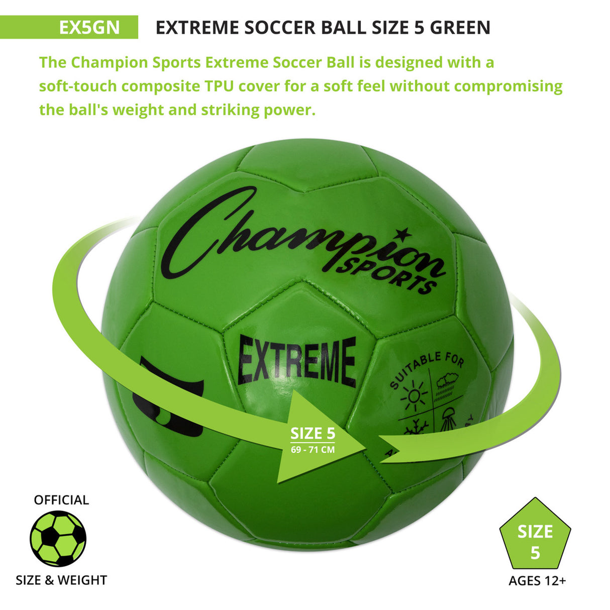EXTREME SOCCER BALL, SIZE 5 BLACK