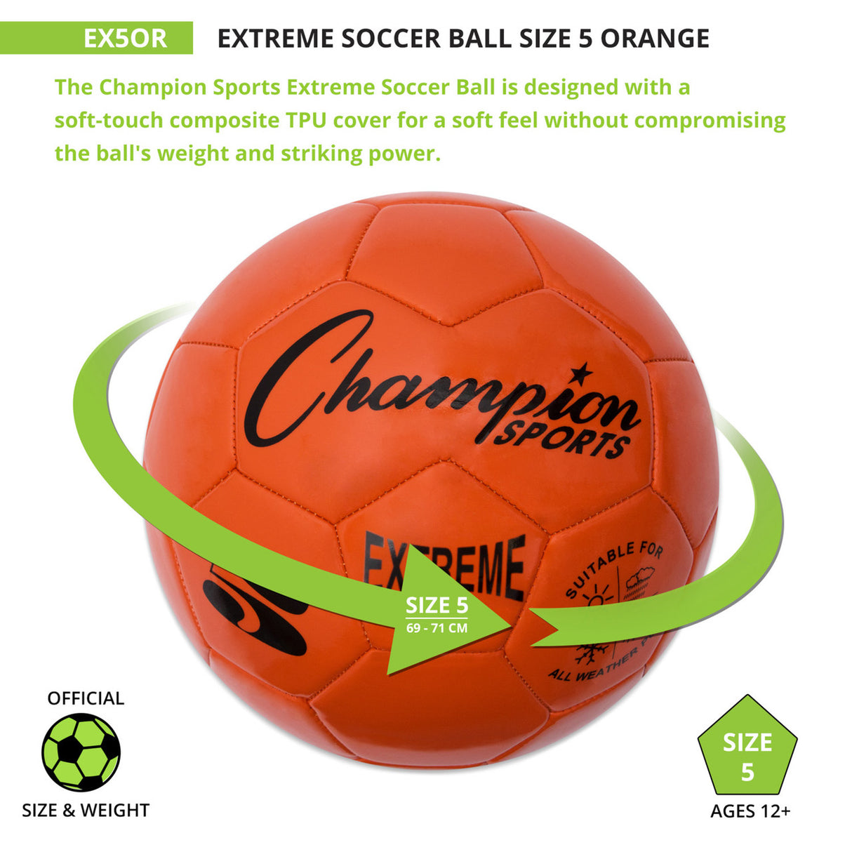 EXTREME SOCCER BALL, SIZE 5 BLACK