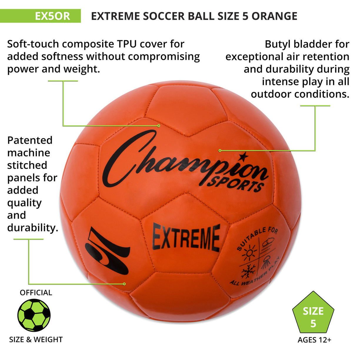 EXTREME SOCCER BALL, SIZE 5 BLACK