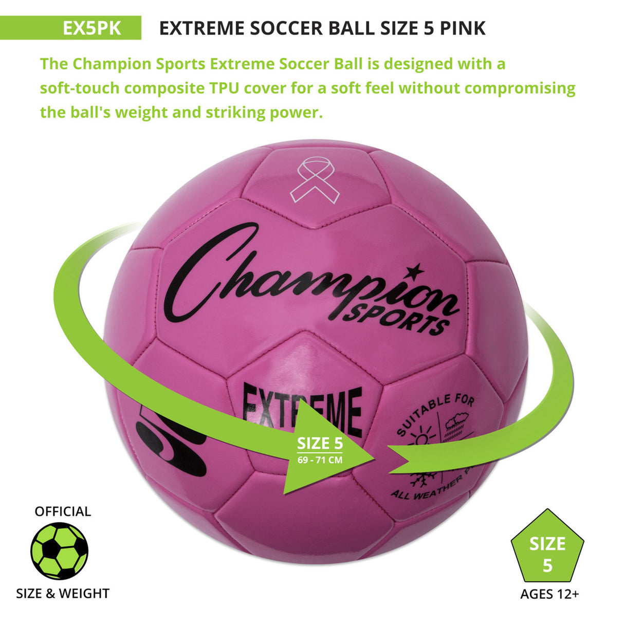 EXTREME SOCCER BALL, SIZE 5 BLACK