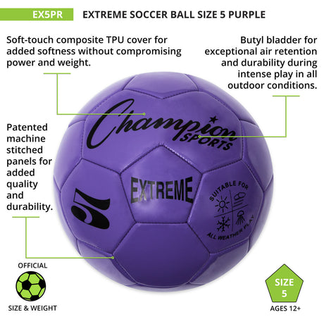 EXTREME SOCCER BALL, SIZE 5 BLACK