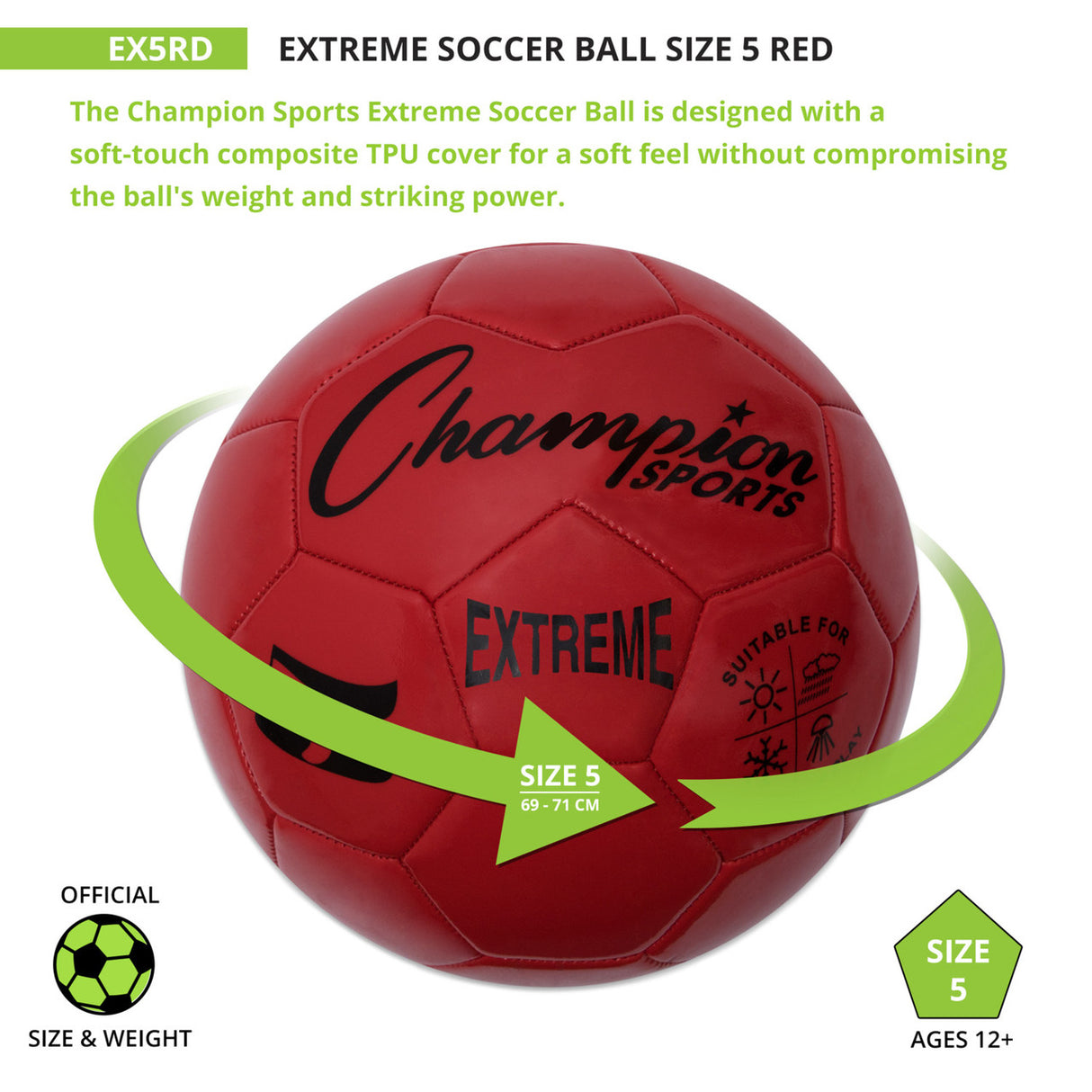 EXTREME SOCCER BALL, SIZE 5 BLACK