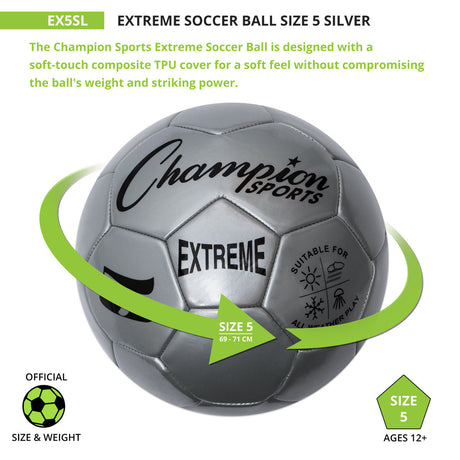 EXTREME SOCCER BALL, SIZE 5 BLACK