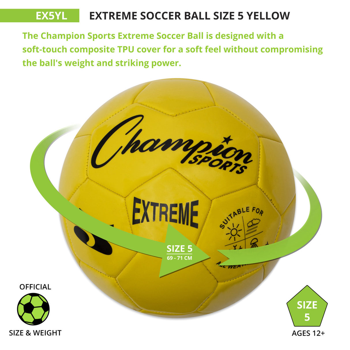 EXTREME SOCCER BALL, SIZE 5 BLACK