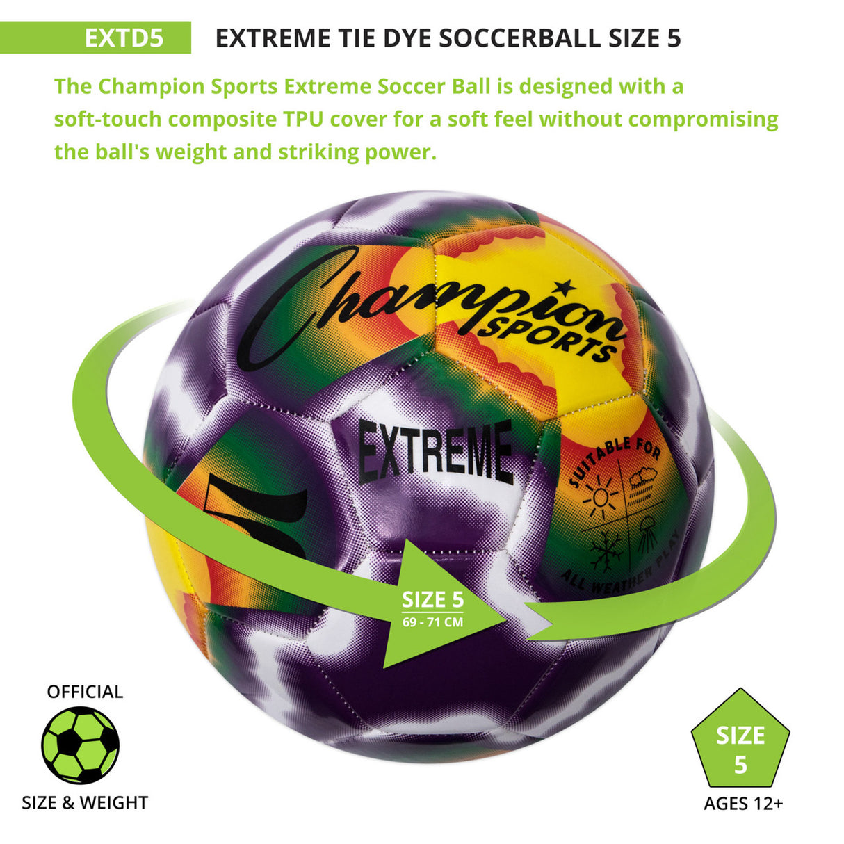 EXTREME SOCCER BALL, SIZE 5 BLACK