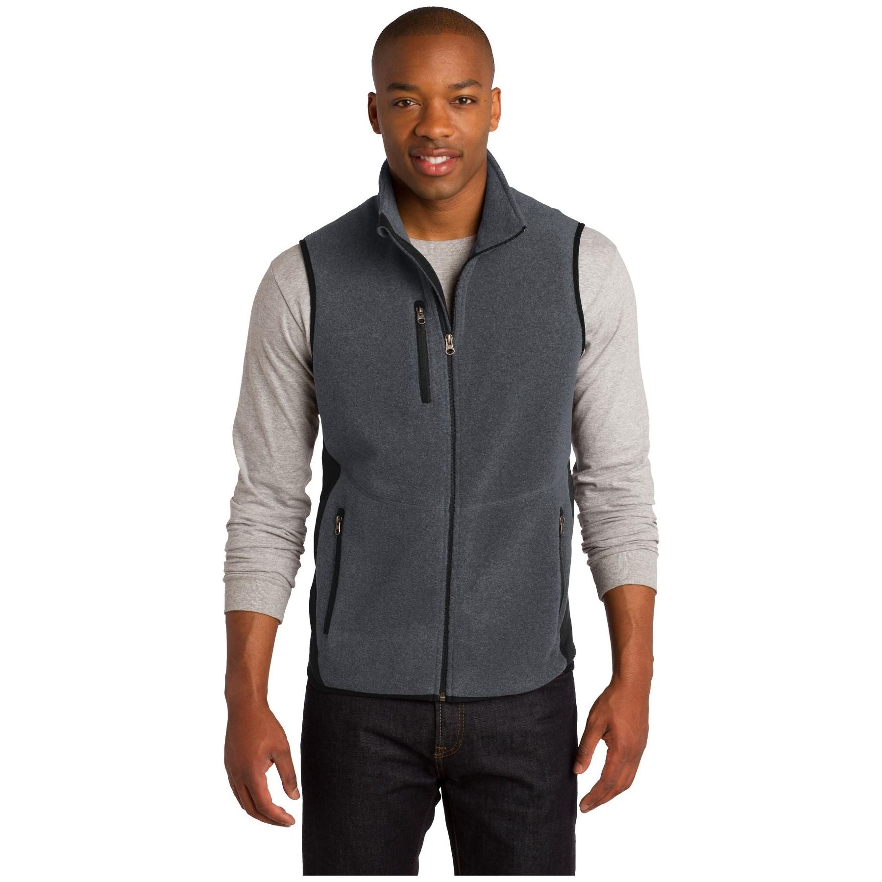 Port Authority ® R-Tek ® Pro Fleece Full-Zip Vest. F228 - Port Authority F228 Outerwear Port Authority Charcoal Heather/ Black XS