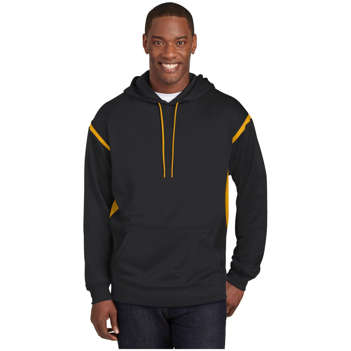 Sport-Tek ® Tech Fleece Colorblock Hooded Sweatshirt. F246 - Sport-Tek F246 Activewear Sport-Tek Black/ Gold XS