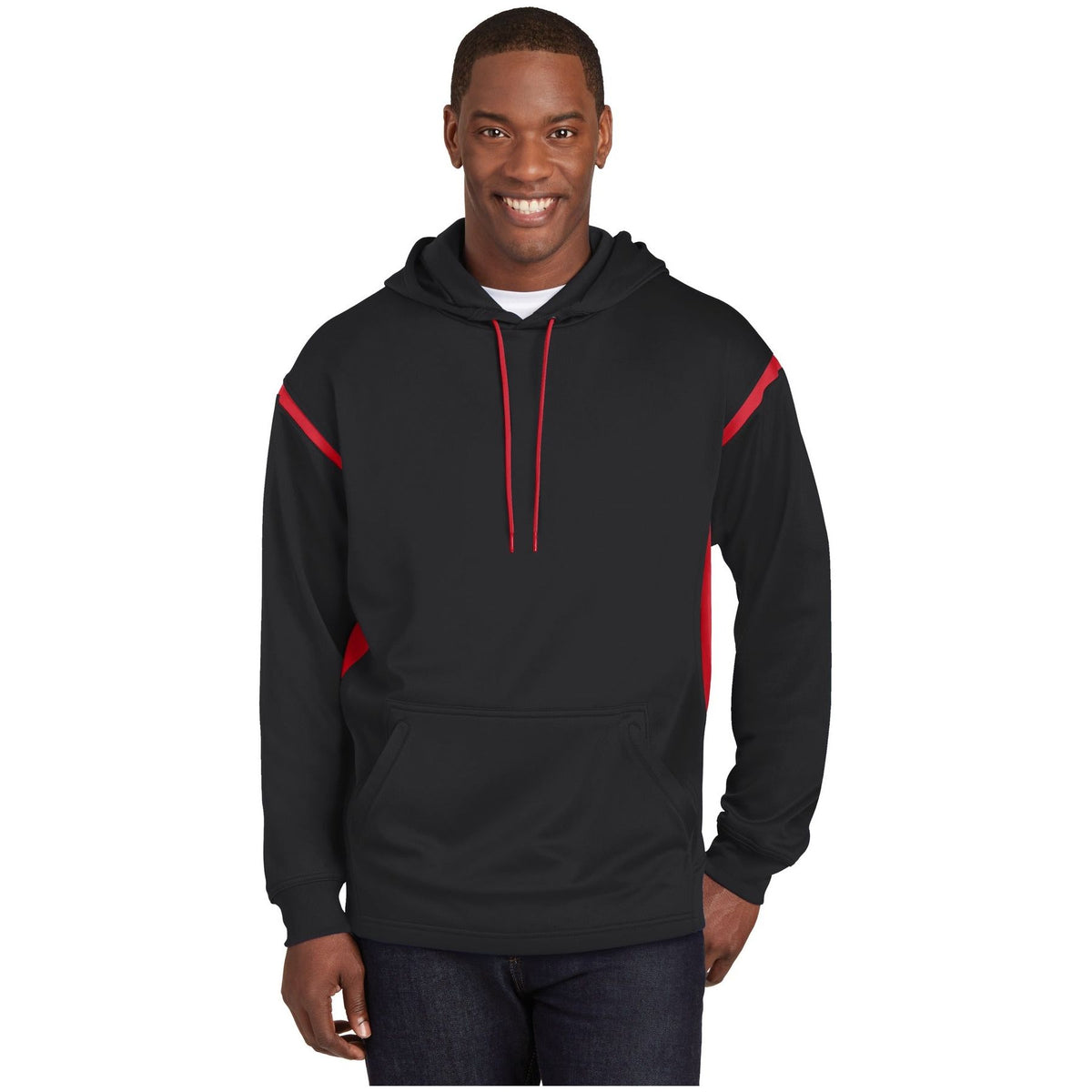 Sport-Tek ® Tech Fleece Colorblock Hooded Sweatshirt. F246 - Sport-Tek F246 Activewear Sport-Tek Black/ True Red XS