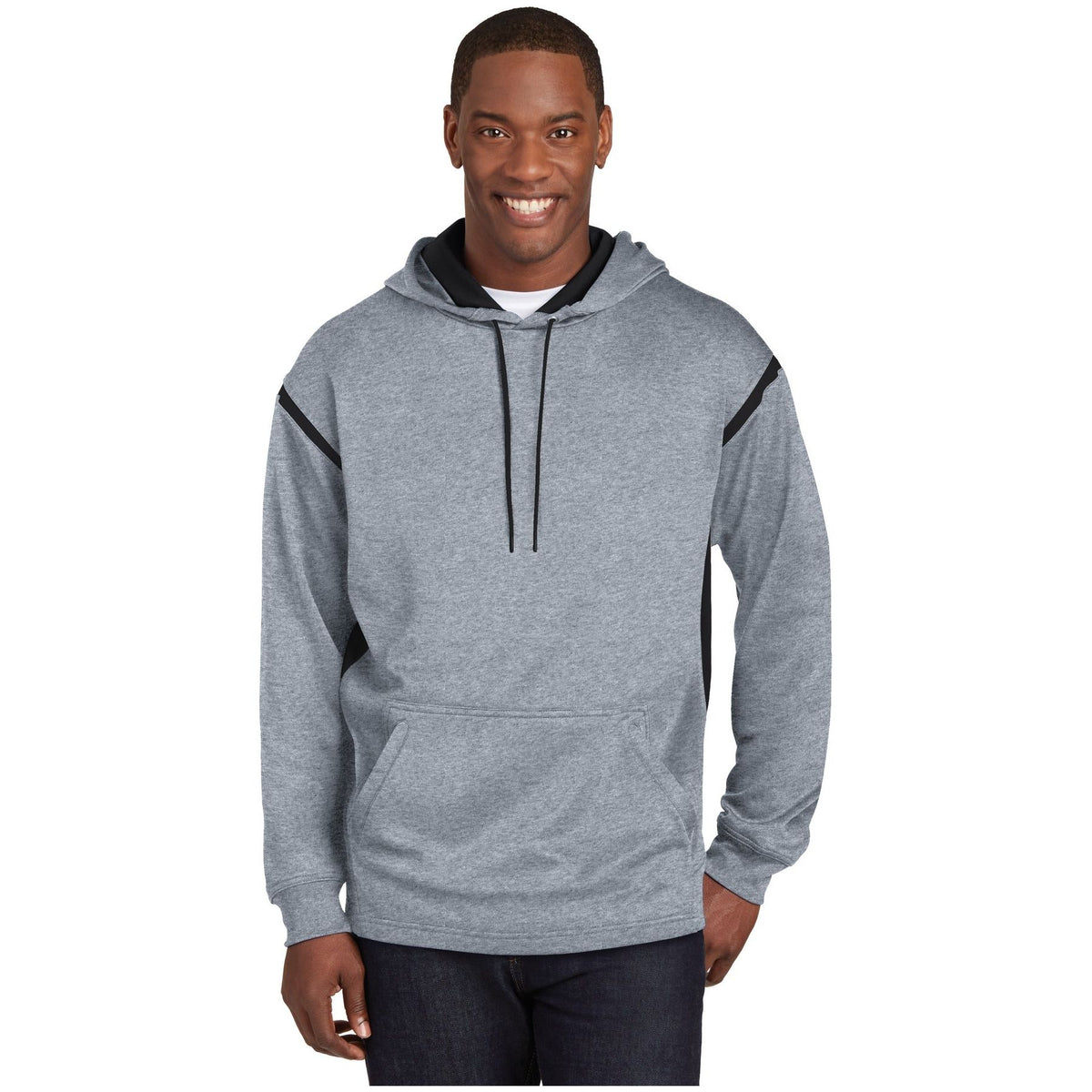 Sport-Tek ® Tech Fleece Colorblock Hooded Sweatshirt. F246 - Sport-Tek F246 Activewear Sport-Tek Grey Heather/ Black XS