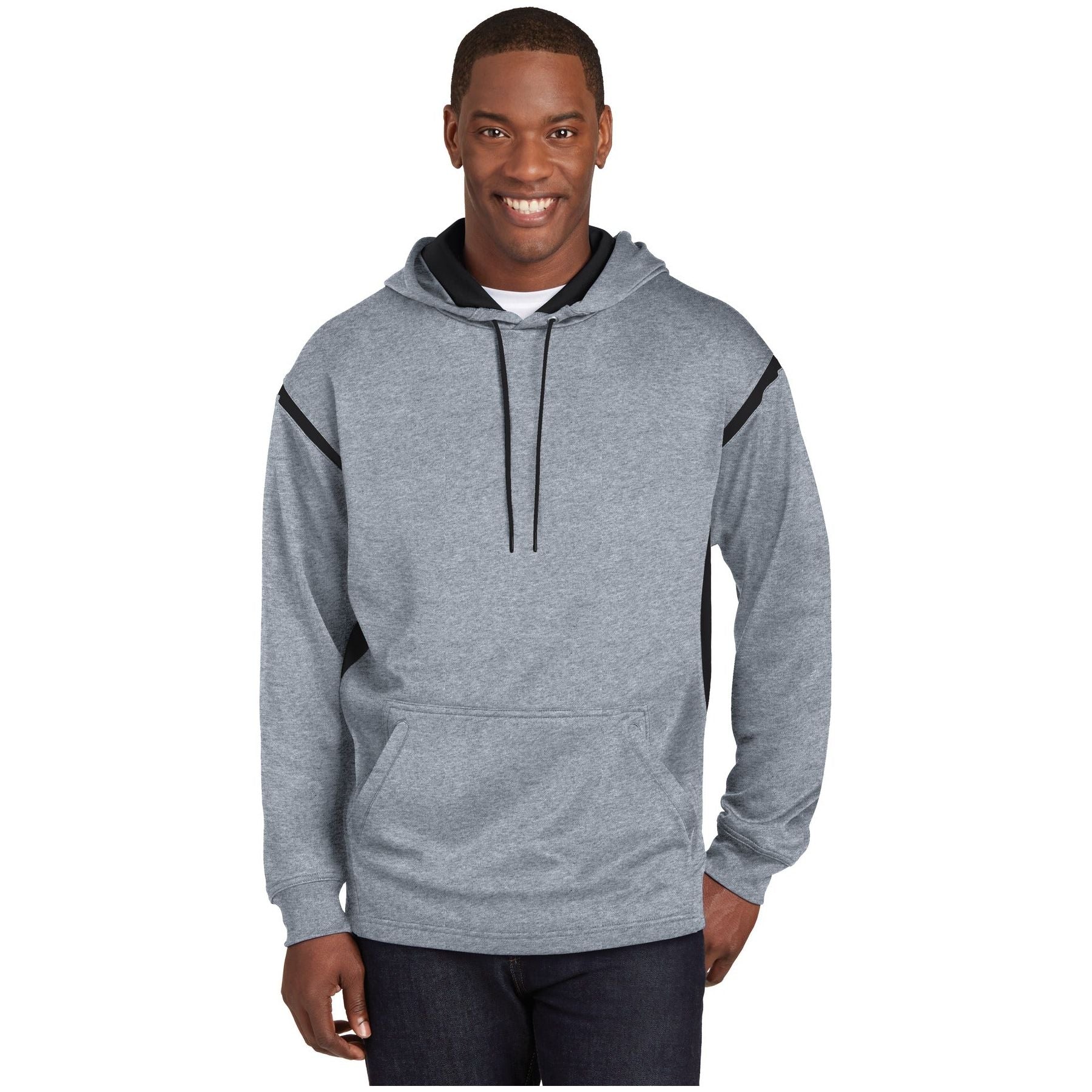 Sport-Tek ® Tech Fleece Colorblock Hooded Sweatshirt. F246 - Sport-Tek F246 Activewear Sport-Tek Grey Heather/ Black XS