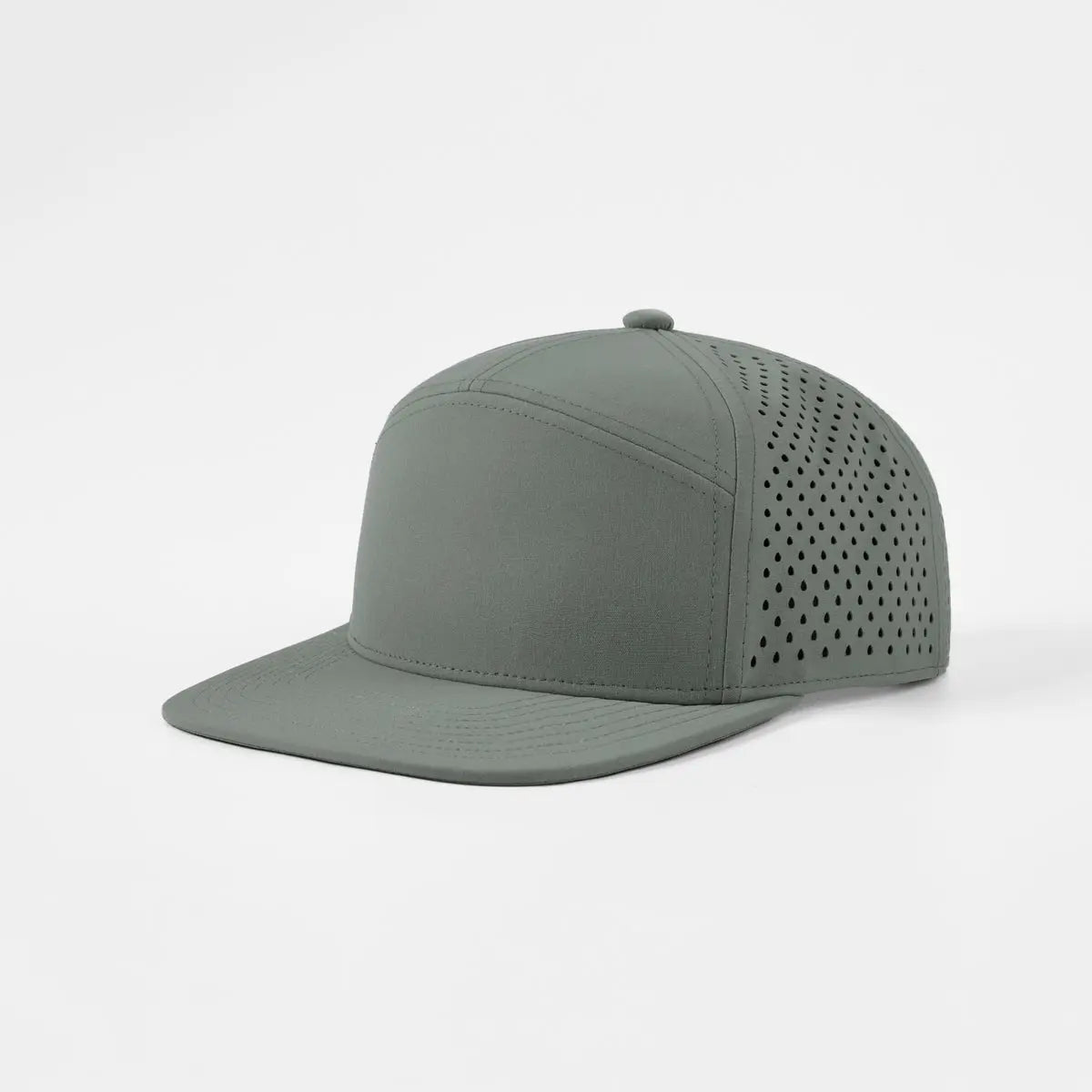 Joe's USA Hat Flat Bill 7 Panel Perforated Snapback Golf Hat - Grey