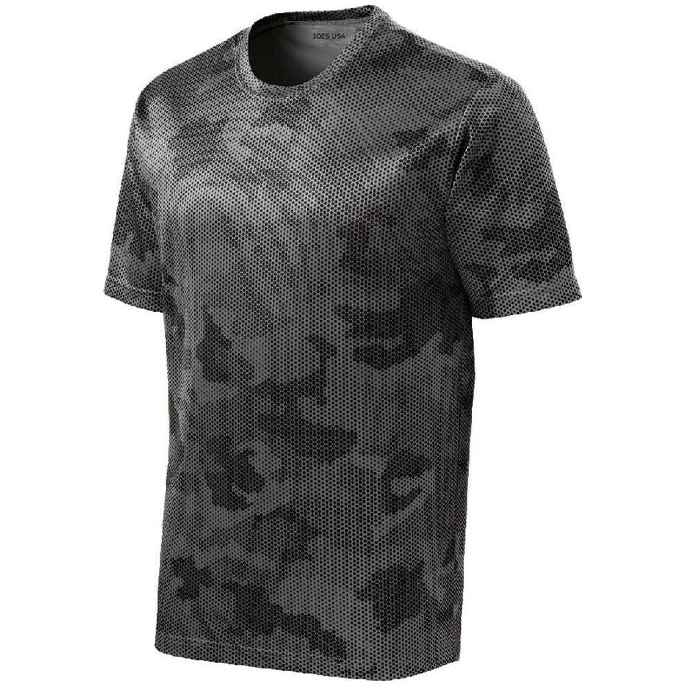 Joe's USA Men's Camo Hex Workout Tee DRI-EQUIP Iron Grey XS