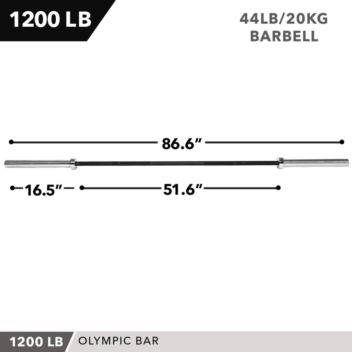 JFIT OLYMPIC BARBELL, 1200 LB CAPACITY