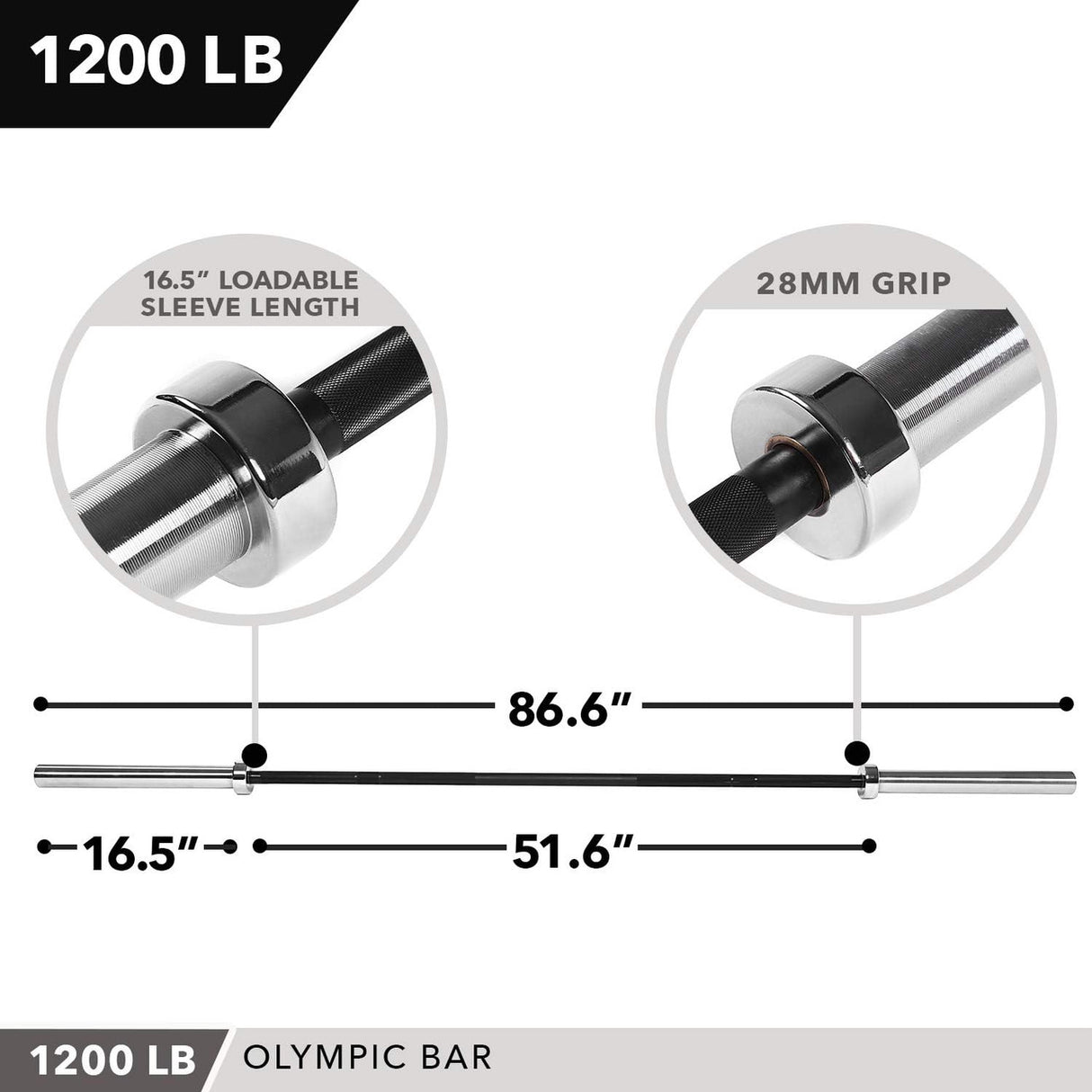 JFIT OLYMPIC BARBELL, 1200 LB CAPACITY