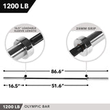 JFIT OLYMPIC BARBELL, 1200 LB CAPACITY
