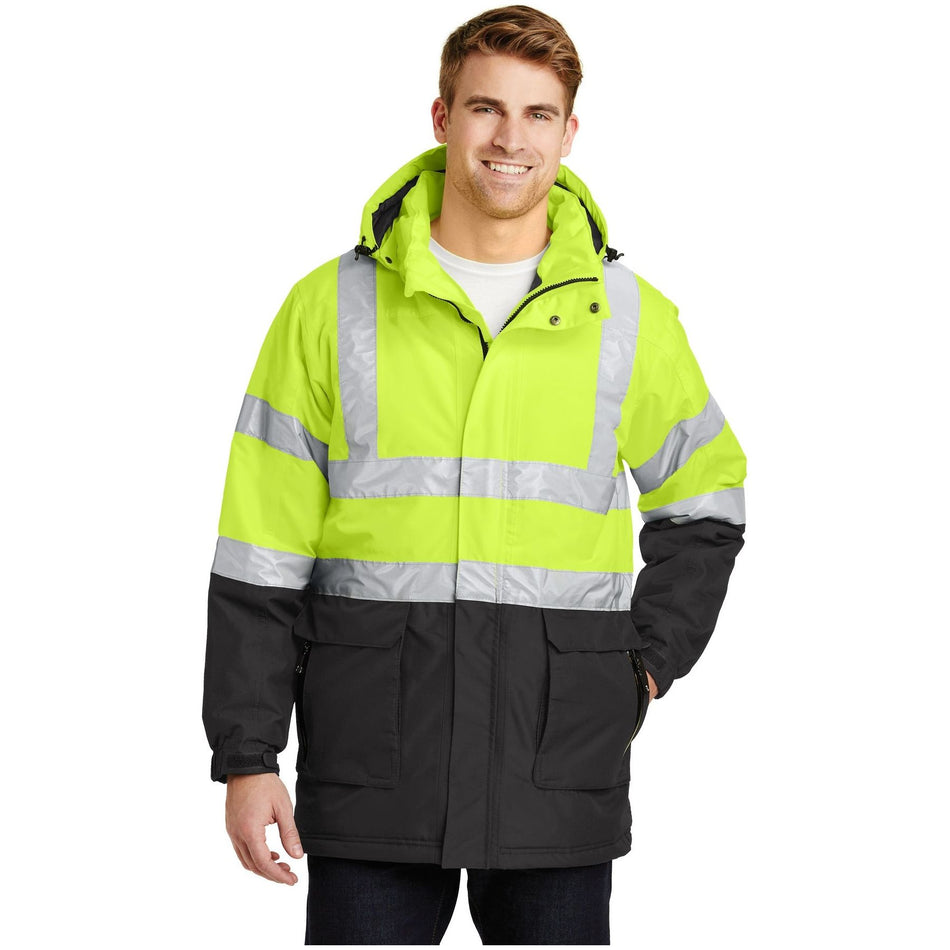 Port Authority ® ANSI 107 Class 3 Safety Heavyweight Parka. J799S - Port Authority J799S Outerwear Port Authority Safety Yellow/ Black/ Reflective XS