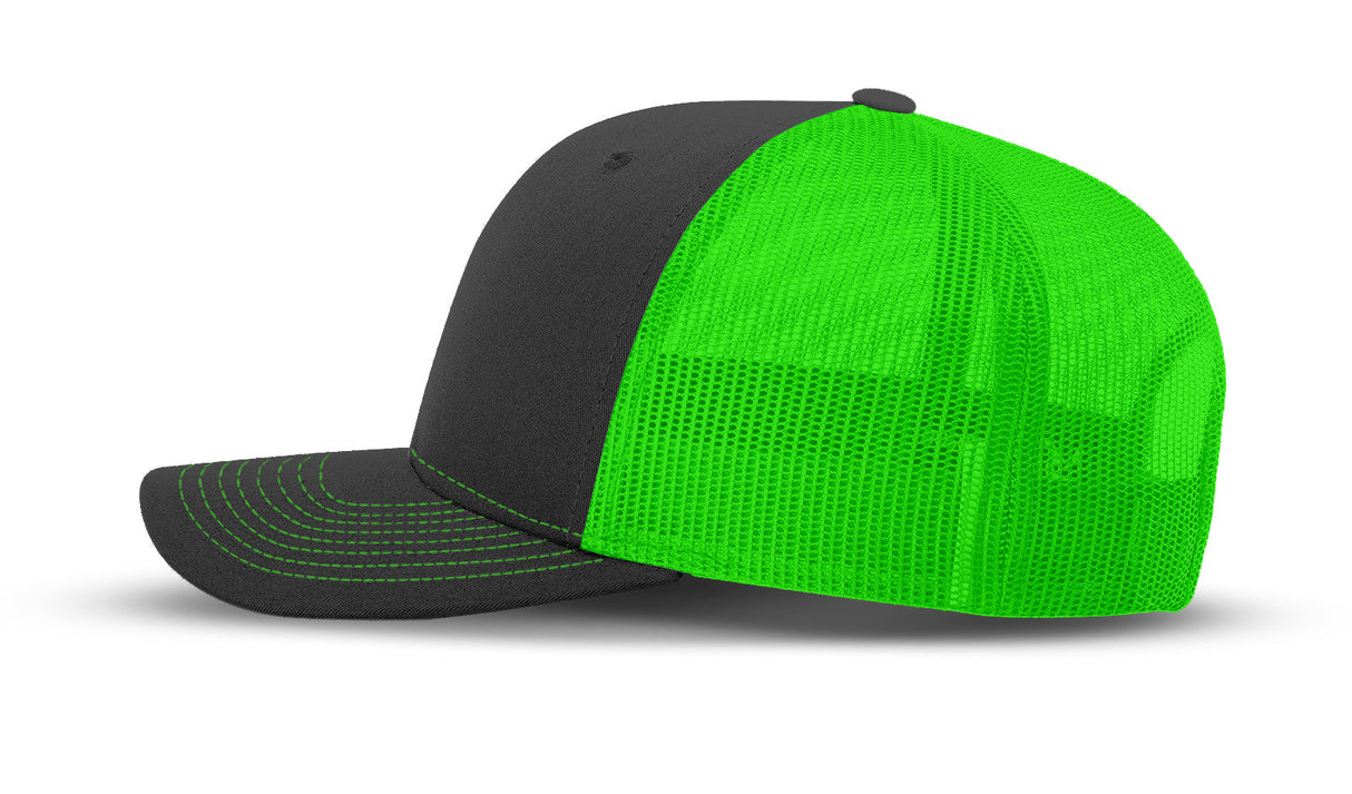 Joe's USA Original Trucker Hat JOE112 - Charcoal/Neon Green - Angle View 2
