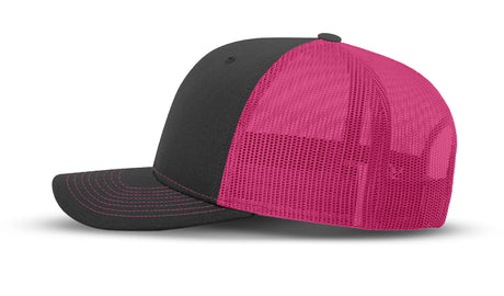 Joe's USA Original Trucker Hat JOE112 - Charcoal/Neon Pink - Angle View 2