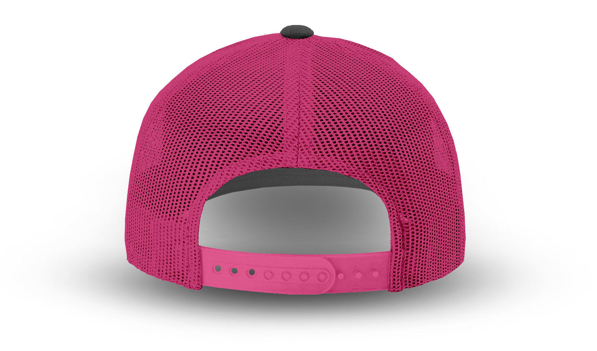 Joe's USA Original Trucker Hat JOE112 - Charcoal/Neon Pink - Angle View 3