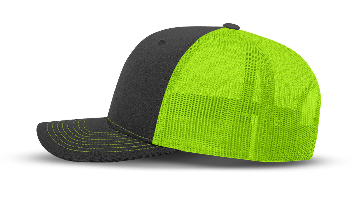 Joe's USA Original Trucker Hat JOE112 - Charcoal/Neon Yellow - Angle View 2