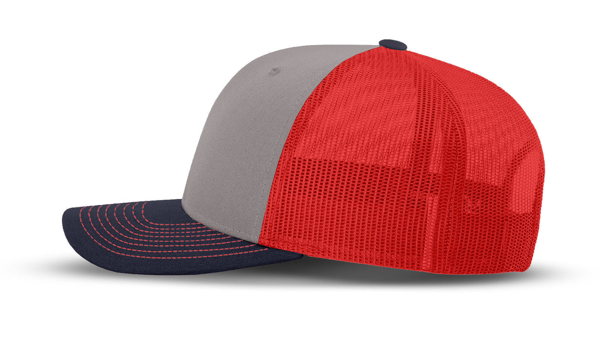 Joe's USA Original Trucker Hat JOE112 - Gray/Navy/Red - Angle View 2