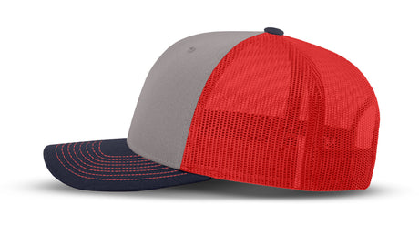 Joe's USA Original Trucker Hat JOE112 - Gray/Navy/Red - Angle View 2