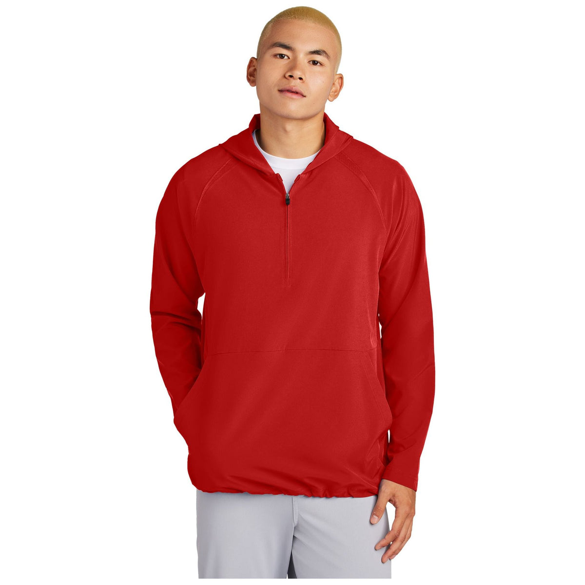 Sport-Tek ® Repeat 1/2-Zip Long Sleeve Hooded Jacket JST488 - Sport-Tek JST488 Outerwear Sport-Tek Deep Red XS