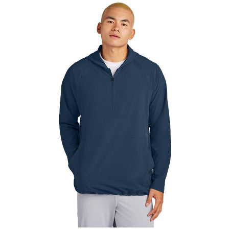 Sport-Tek ® Repeat 1/2-Zip Long Sleeve Hooded Jacket JST488 - Sport-Tek JST488 Outerwear Sport-Tek True Navy XS