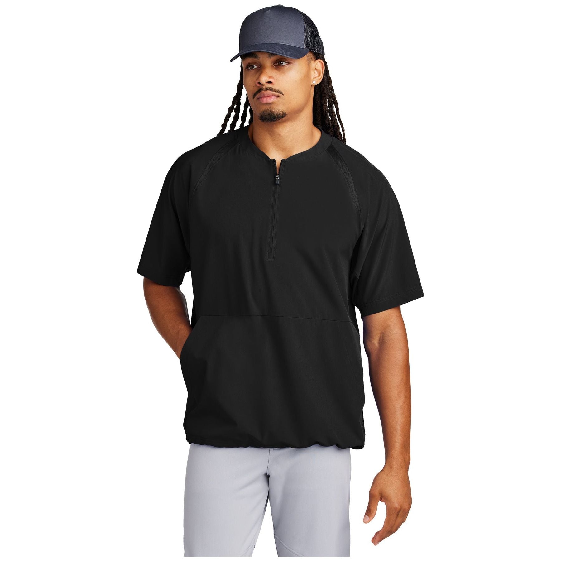 Sport-Tek ® Repeat 1/2-Zip Short Sleeve Jacket JST489 - Sport-Tek JST489 Outerwear Sport-Tek Black XS