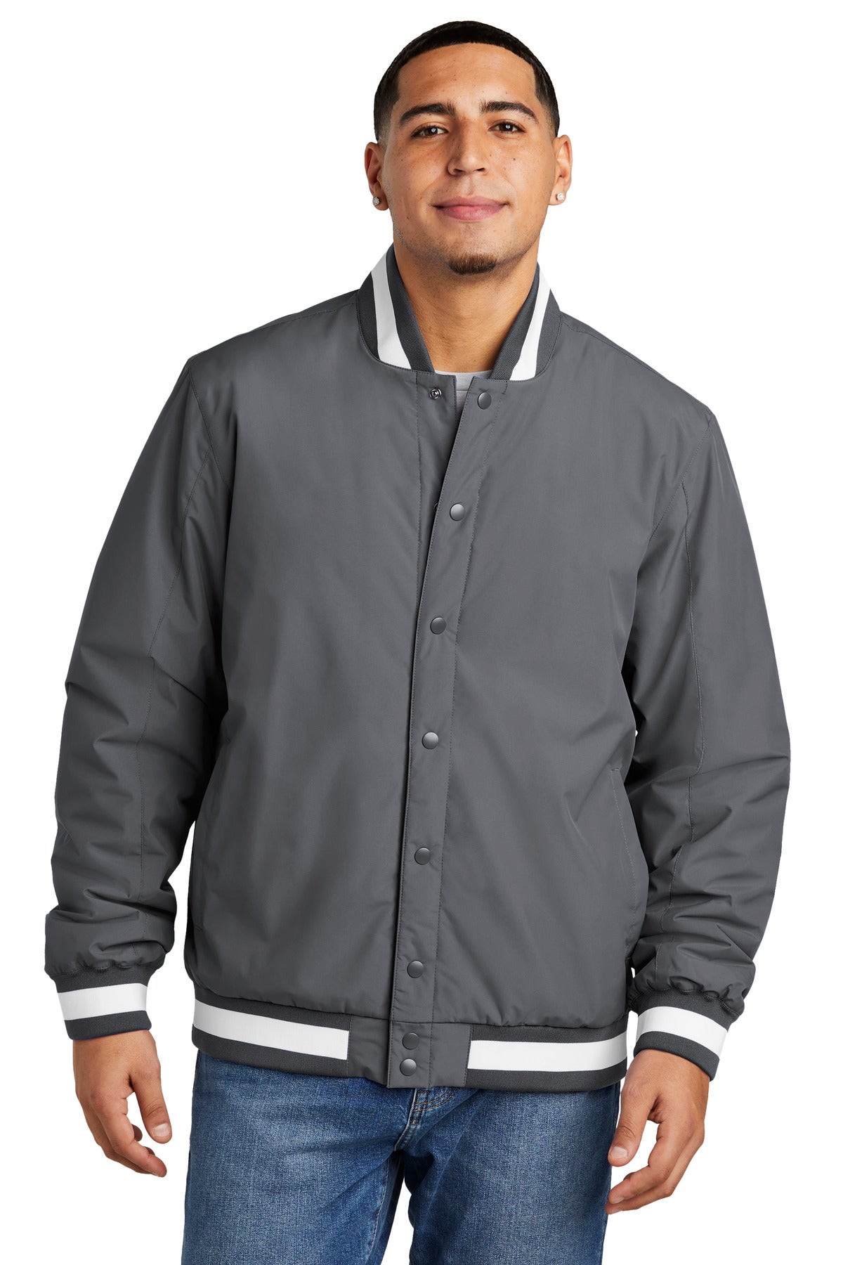 Sport-Tek ® Insulated Varsity Jacket JST58 - Sport-Tek JST58 Outerwear Sport-Tek Graphite XS