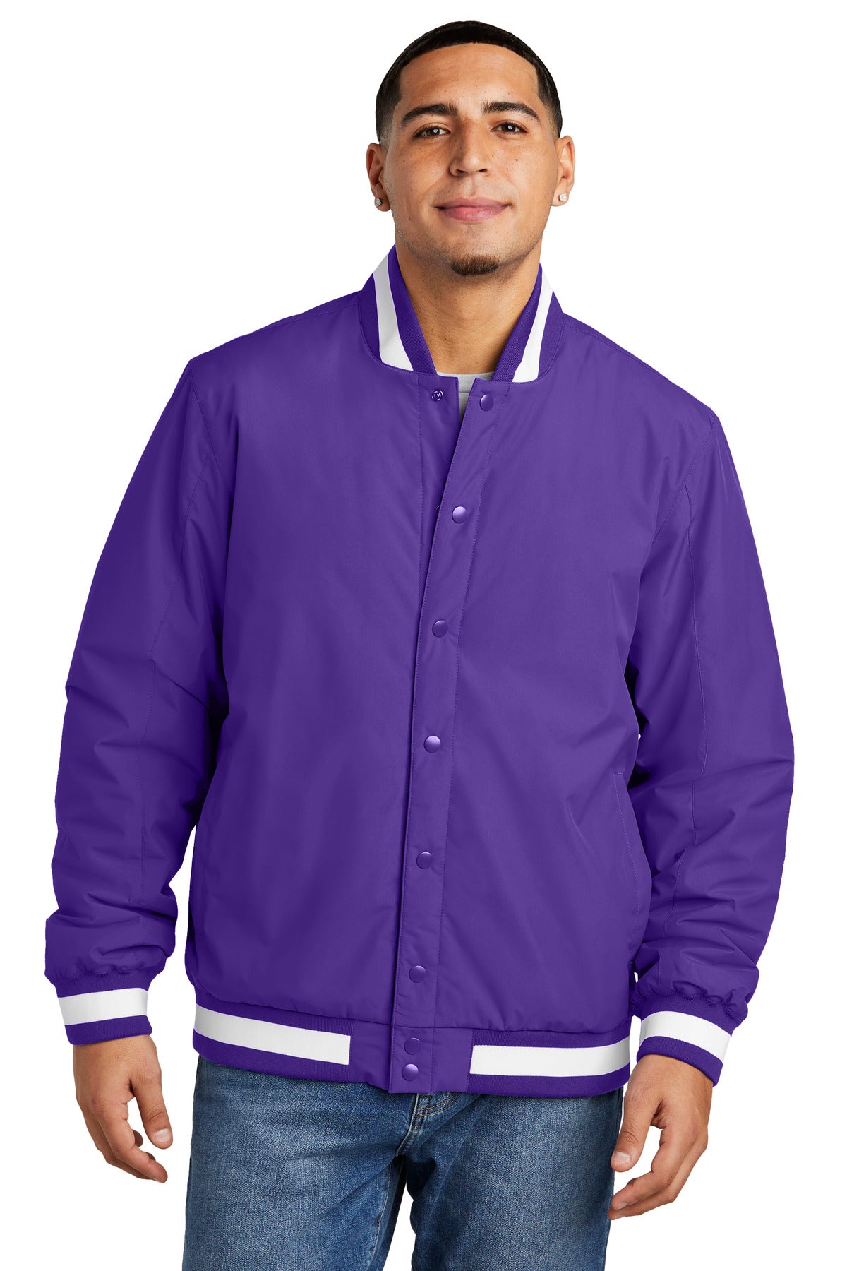 Sport-Tek ® Insulated Varsity Jacket JST58 - Sport-Tek JST58 Outerwear Sport-Tek Purple XS