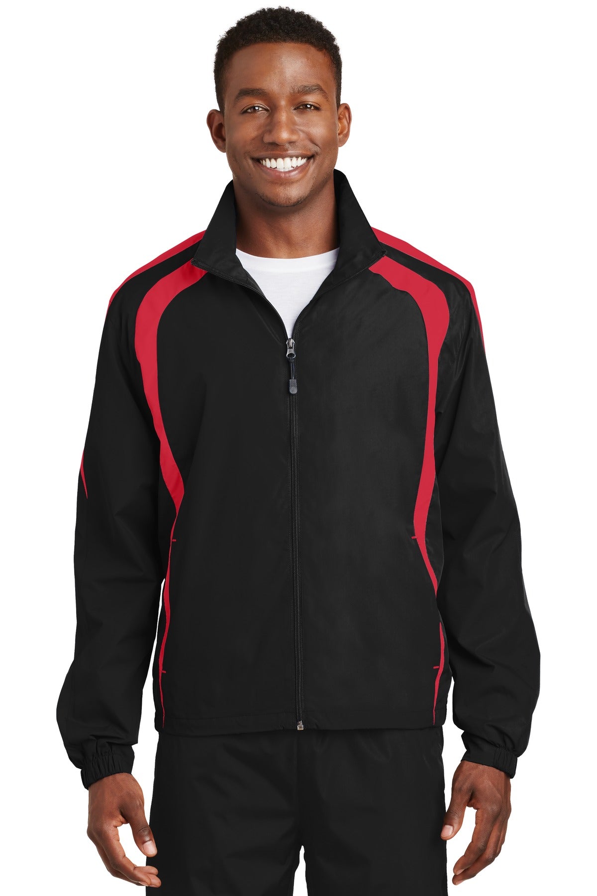 Sport-Tek ® Colorblock Raglan Jacket. JST60 - Sport-Tek JST60 Activewear Sport-Tek Black/ True Red XS