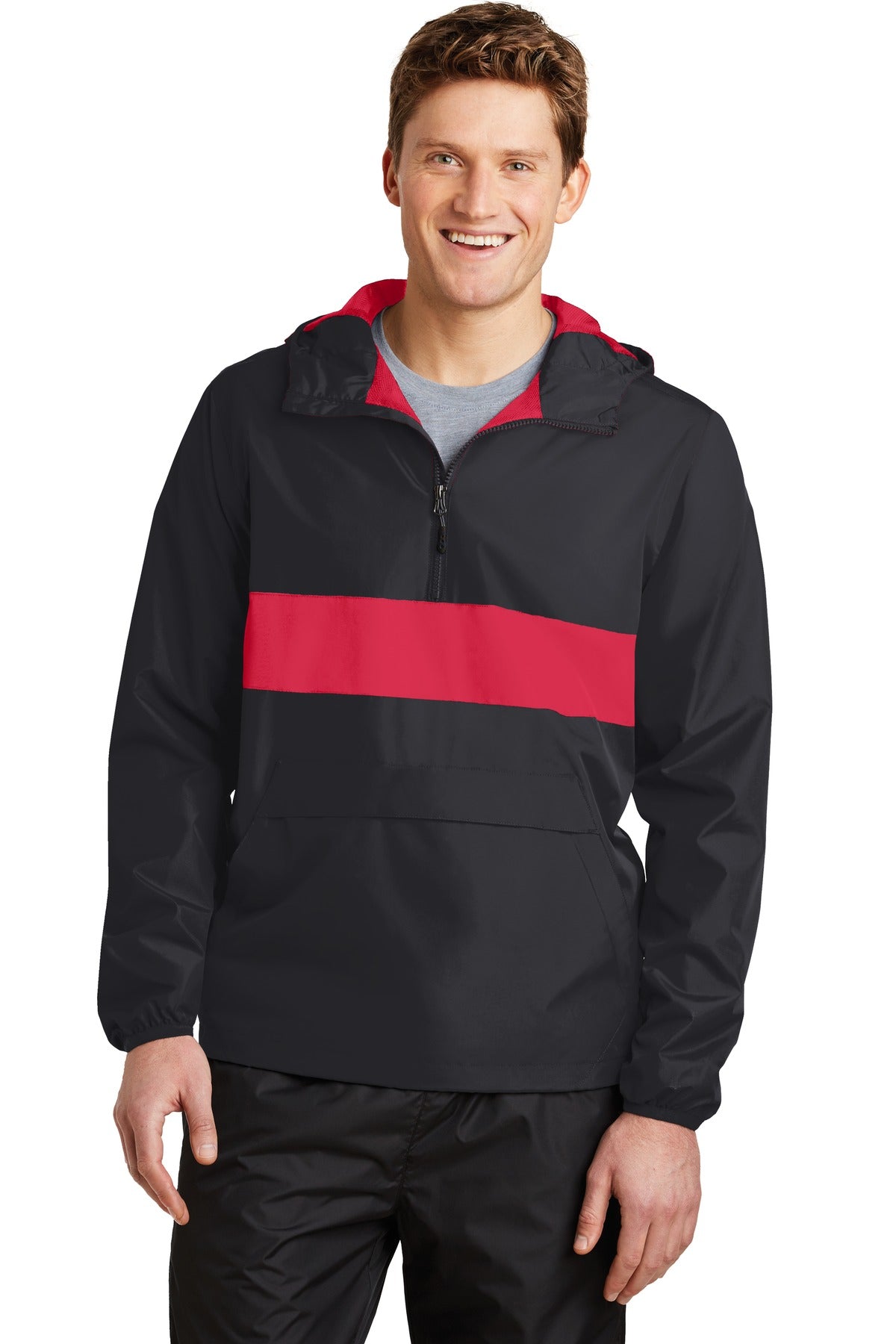 Sport-Tek ® Zipped Pocket Anorak. JST65 - Sport-Tek JST65 Outerwear Sport-Tek Black/ True Red XS