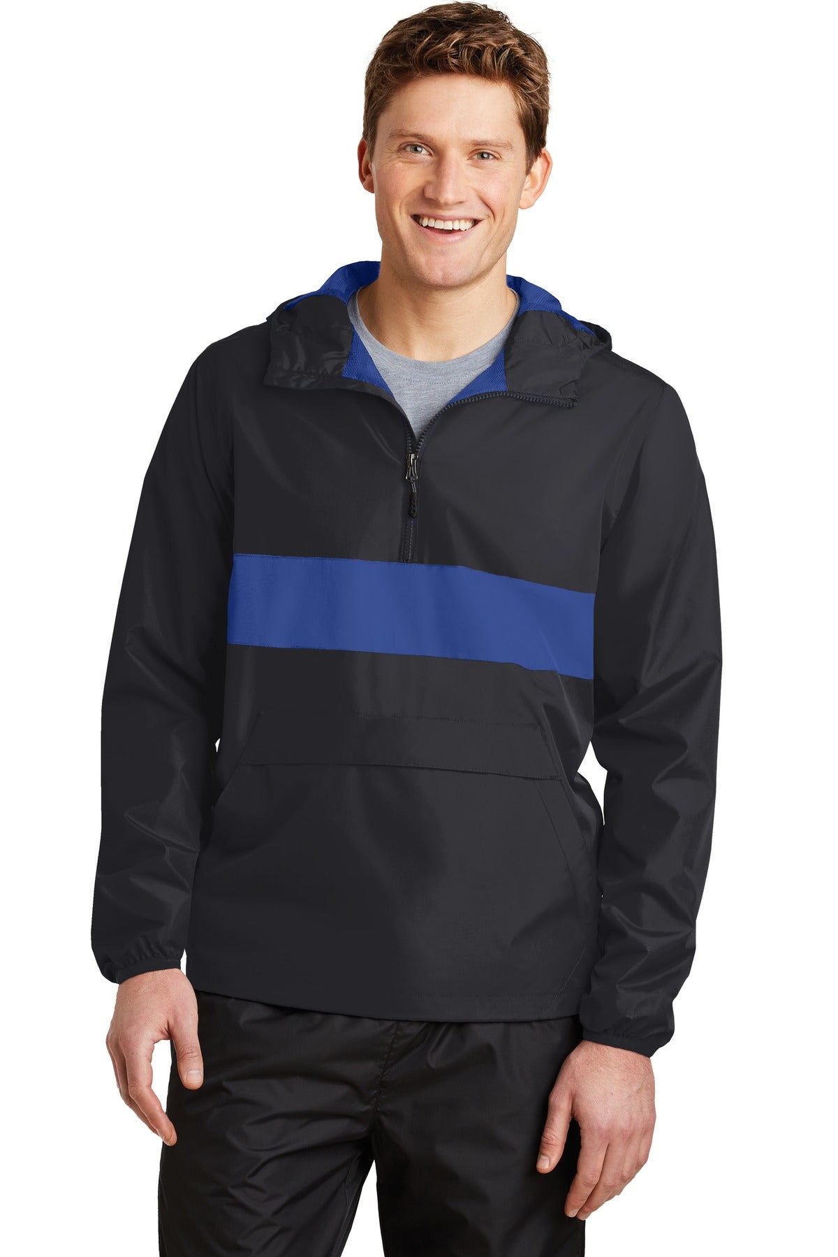 Sport-Tek ® Zipped Pocket Anorak. JST65 - Sport-Tek JST65 Outerwear Sport-Tek Black/ True Royal XS