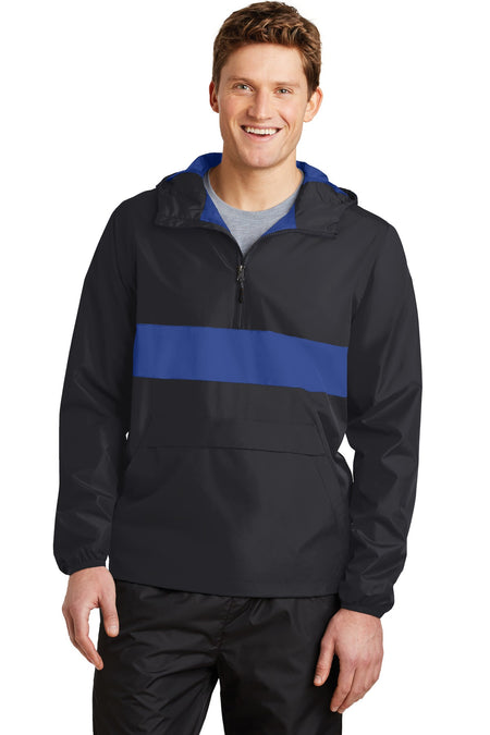 Sport-Tek ® Zipped Pocket Anorak. JST65 - Sport-Tek JST65 Outerwear Sport-Tek Black/ True Royal XS